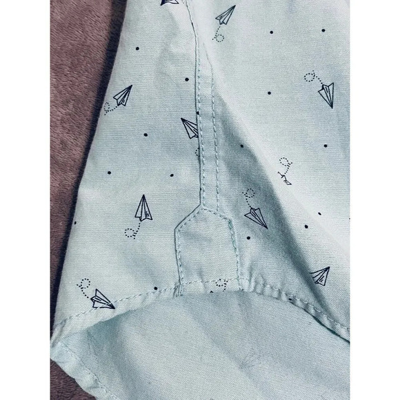 Free Planet SZ Large Short Sleeve Button Down Shirt Light Blue Paper Airplane - Picture 5 of 7